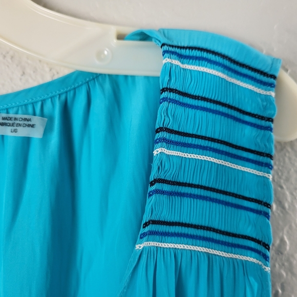 Ramy Brook Dany VNeck Sleeveless Embroidered Mini Dress Smocked Drop Waist Large - Picture 7 of 11